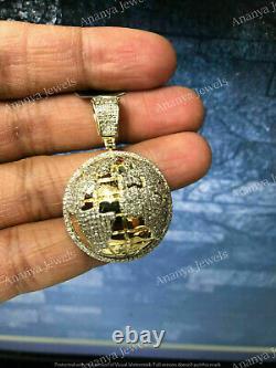 1.50 CT Moissanite Domed 3D World Map Pendant Globe Charm 14K Yellow Gold Plated
