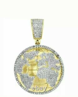 2Ct Lab Created Diamond Domed 3D World Map Pendant Charms 14k Gold Plated Silver