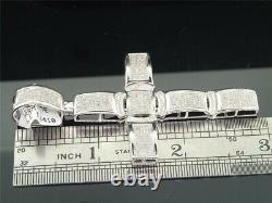 2.50Ct Round Real Moissanite Designer Domed Cross Pendant 14K White Gold Plated