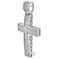 2.5 CT Mini Moissanite Cross Domed Pendant Pave Charm1.50 Real Sterling Silver