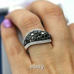 2 Ct Round Simulated Black & White Diamond Cluster Dome Ring 14k White Gold Over
