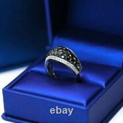 2 Ct Round Simulated Black & White Diamond Cluster Dome Ring 14k White Gold Over