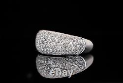 $3300 14K White Gold Dome 7 Row Pave Round Diamond Band Ring Size 4.75