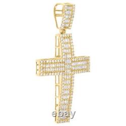 3.30 Ct Simulated Diamond 14K Yellow Gold Plated Domed Cross Fancy Pendant 2.7