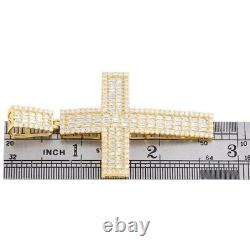 3.30 Ct Simulated Diamond 14K Yellow Gold Plated Domed Cross Fancy Pendant 2.7