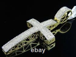 3 Ct Moissanite Men's Religiuos Dome Cross Charm Pendant 14k Yellow Gold Plated