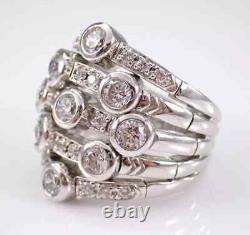 3 Ct Round Moissanite Wide Multi Row Dome Engagement Ring 14K White Gold Plated