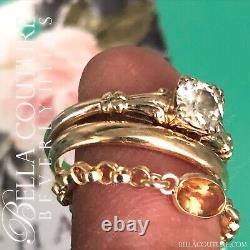 $405rarenew Bc Victorian 14k Yellow Gold Citrine Diamond Faceted Vtg Chain Ring