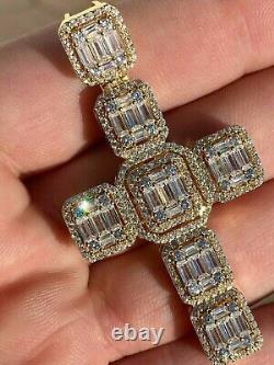 4Ct Baguette Cut Simulated Moissanite Dome Cross Pendant 14K Yellow Gold Plated