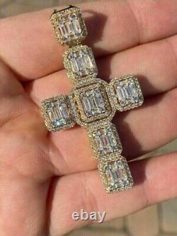 4Ct Baguette Cut Simulated Moissanite Dome Cross Pendant 14K Yellow Gold Plated