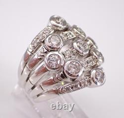 4Ct Round Cut Real Moissanite Multi Row Dome Wedding Ring 14K White Gold Plated