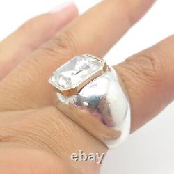 925 Sterling Silver & 14K Gold Vintage Emerald-Cut White C Z Dome Ring Size 6