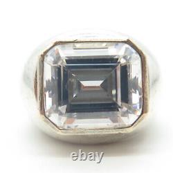 925 Sterling Silver & 14K Gold Vintage Emerald-Cut White C Z Dome Ring Size 6