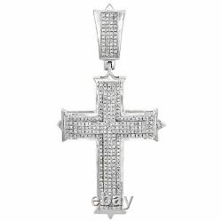 925 Sterling Silver Dome Tier Cross Pendant 2 Men's Pave Charm 2 CT Moissanite