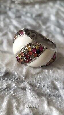 $999 EFFY Balissima Sterling silver Multi Color Sapphire cluster white band Ring