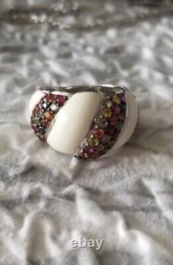$999 EFFY Balissima Sterling silver Multi Color Sapphire cluster white band Ring