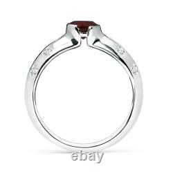 ANGARA Semi Bezel Dome Garnet Ring with Diamond Accents for Women in 14K Gold