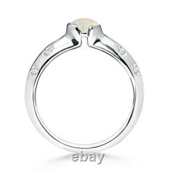 ANGARA Semi Bezel Dome Opal Ring with Diamond Accents for Women in 14K Gold