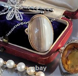 Antique Victorian Scottish Banded Agate 14k Yellow Gold Ringsize 4 Lovely
