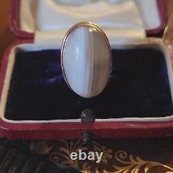 Antique Victorian Scottish Banded Agate 14k Yellow Gold Ringsize 4 Lovely