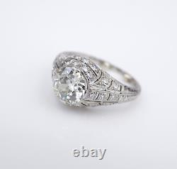 Art Deco Diamond Engagement Ring GIA 1.8 ctw Platinum Old European Sz 6.5 CO1116