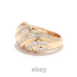 Baguette Diamond Croissant Ribbed Dome Ring in 10K Yellow Gold Over Free Sizable