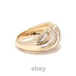 Baguette Diamond Croissant Ribbed Dome Ring in 10K Yellow Gold Over Free Sizable