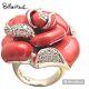 Belle Etoile Red Enamel Cz Flower Sterling Silver 925 Domed Ring Size6