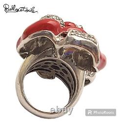 Belle Etoile Red Enamel Cz Flower Sterling Silver 925 Domed RING Size6
