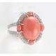 Classic Cabochon Peach Coral And White Cubic Zirconia Halo Anniversary Ring