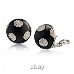 Classic Dome Design with Round Cut White Moissanite Black Rhodium Stud Earrings