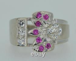 Classic Dome Men's Engagement Wedding Ring 14K White Gold 1.6 Ct SimulatedRuby