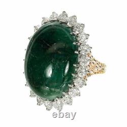 Delicate Large Oval Cut Cabochon Lab Created Emerald Domed Wedding Ring In 925