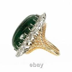 Delicate Large Oval Cut Cabochon Lab Created Emerald Domed Wedding Ring In 925