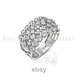 Diamond Studded Ring Real 14k Solid White Gold Unique Stackable Multi Row Dome