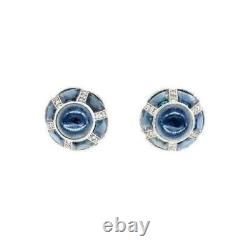 Dome Design Stud Earrings With Lab Created Sapphire Stud In 935 Argentium Silver