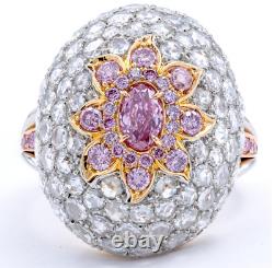 Dome Flower Design Sparkle Pink Sapphires & White Diamonds 935 Silver Fine Ring