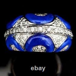 Estate Diamonds Royal Blue Enamel 14k White Gold Cocktail Dome Ring Pave Gift