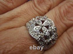Estate Solid 10k White Gold Natural Round Diamond Flower Ring 1/4 ct Size 7.25