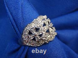 Estate Solid 10k White Gold Natural Round Diamond Flower Ring 1/4 ct Size 7.25
