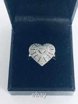 Estate Sterling Silver Natural Diamond Art Deco Style Filigree Heart Ring Sz8.25