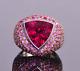 Gorgeous Bezel Set 12.33ct Trillion Cut Rubellite With Pink & White Cz Dome Ring