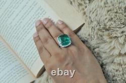 Halo Statement Design 17.0Ct Cushion Green Moissanites Studded Ring For Men