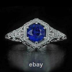 Hexagonal Domed Retro Vintage Wedding Ring 2Ct Simulated Sapphire 14k White Gold