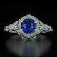Hexagonal Domed Retro Vintage Wedding Ring 2ct Simulated Sapphire 14k White Gold