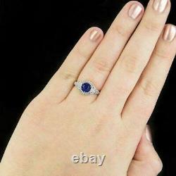 Hexagonal Domed Retro Vintage Wedding Ring 2Ct Simulated Sapphire 14k White Gold