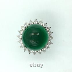 Huge Dome Shape Green Emerald & White CZ Halo Flower Design Fine Ring (5 Size)