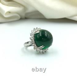 Huge Dome Shape Green Emerald & White CZ Halo Flower Design Fine Ring (5 Size)