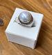 Large Estate 18k White Gold 11.4mm Mabe Pearl Ribbed Dome Statement Ring