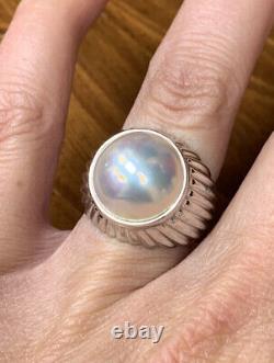 Large Estate 18K White Gold 11.4mm Mabe Pearl Ribbed Dome Statement Ring